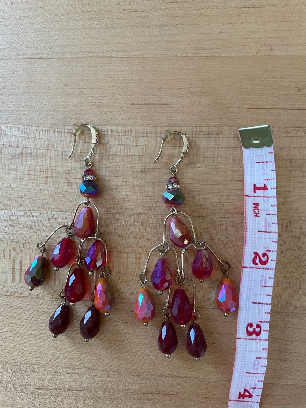 Red Faceted Teardrop Chandelier Earrings - Unbranded - Picture 4 of 4